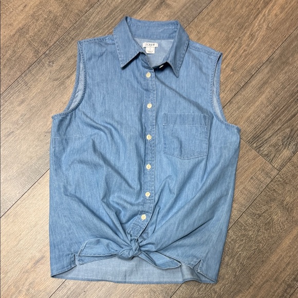 J. Crew Tops - NWOT J. Crew Blue Sleeveless Chambray Tie-Front Button-Up Cotton Top